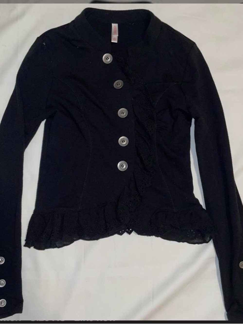 Xhilaration Black Lace-Trim Button Cardigan